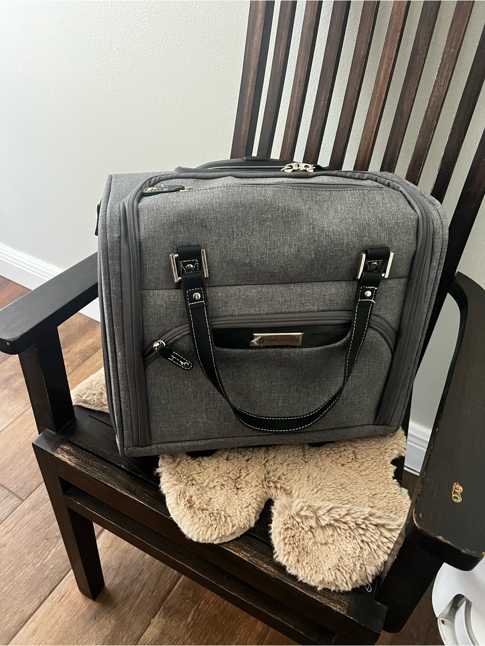 London Fog Gray Underseat Rolling Carry-On Luggage Bag  NEW